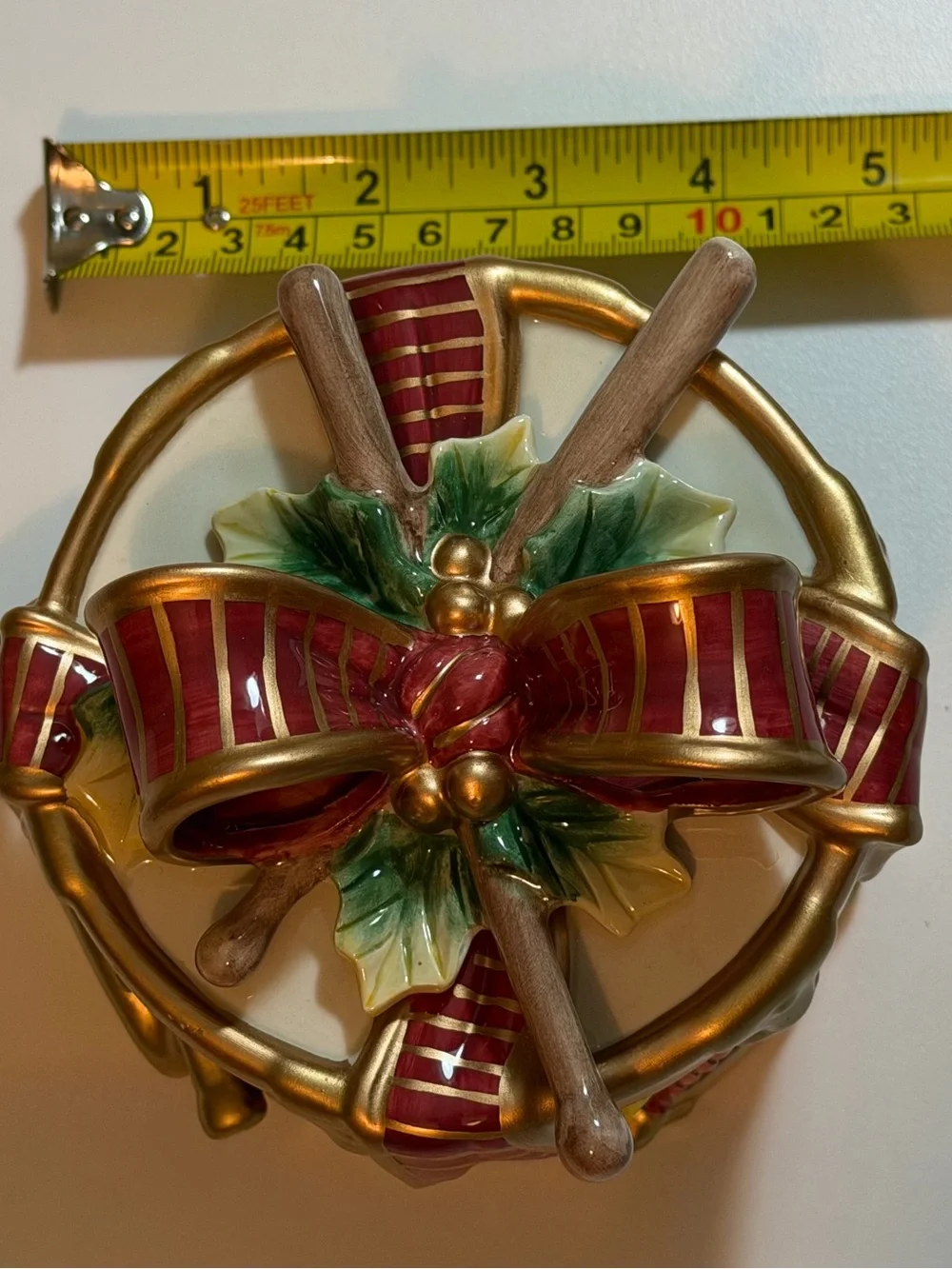 Vtg Fitz and Floyd Holiday Treasure Box Ceramic Christmas Drum Lidded Trinket